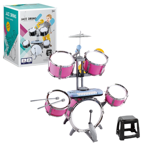 #01 #02 Детская барабанная установка Jazz Drums с синтезатором и стульчиком, 80 см