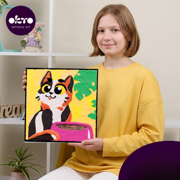 Объемная 3D картина по номерам из воздушного пластилина Air Clay 29 x 29 см — Забавный кот