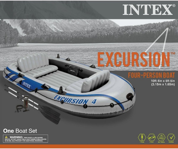 INTEX Надувная лодка “Excursion 4” с веслами и насосом, 315x165x43 см, до 500 кг